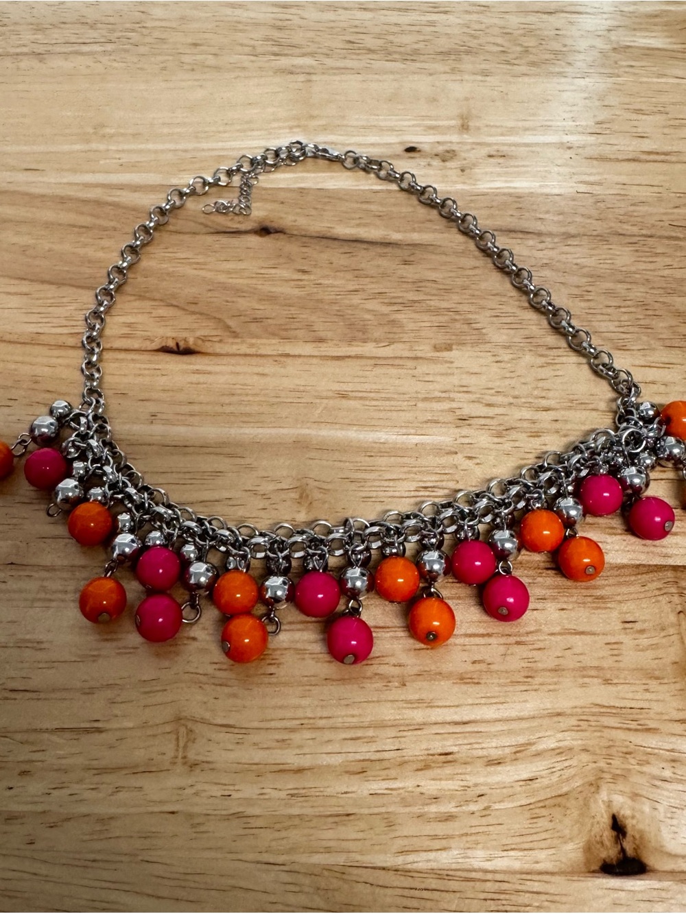 Vibrant Pink & Orange Bead Charmed Chain Necklace